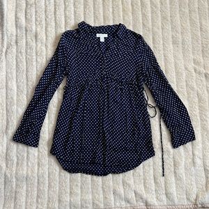 Maternity blue and white polka dotted blouse small